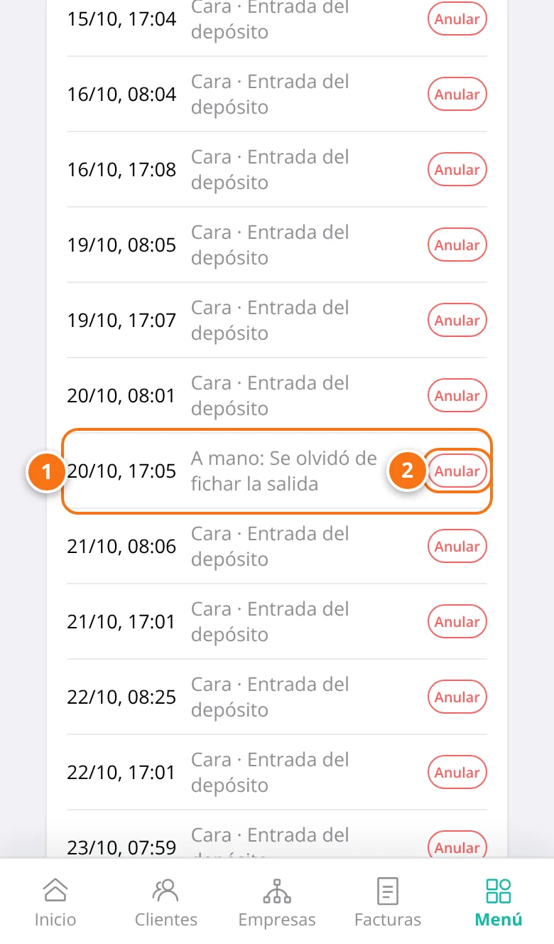 Una fichada cargada a mano