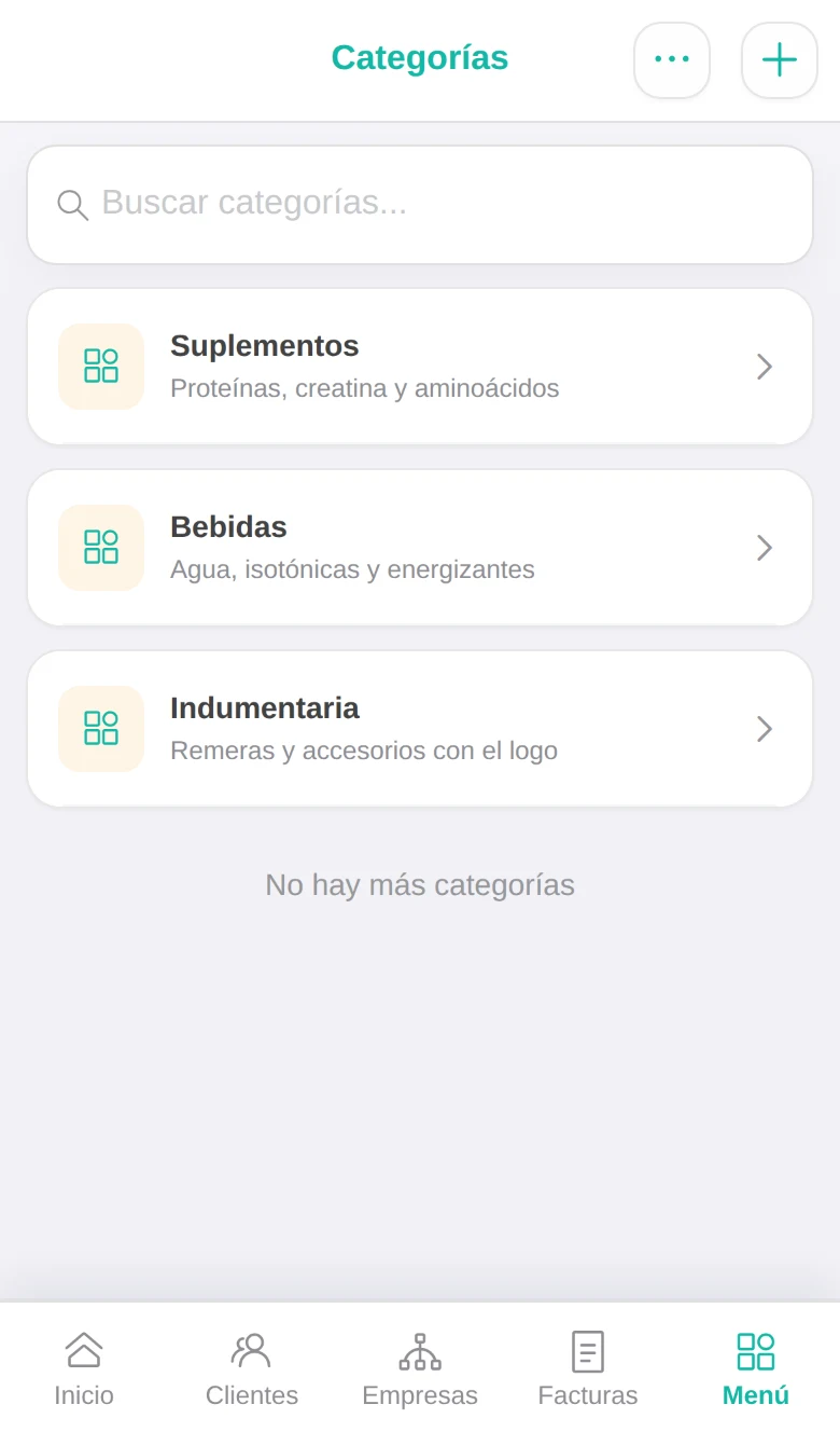 Lista de categorías