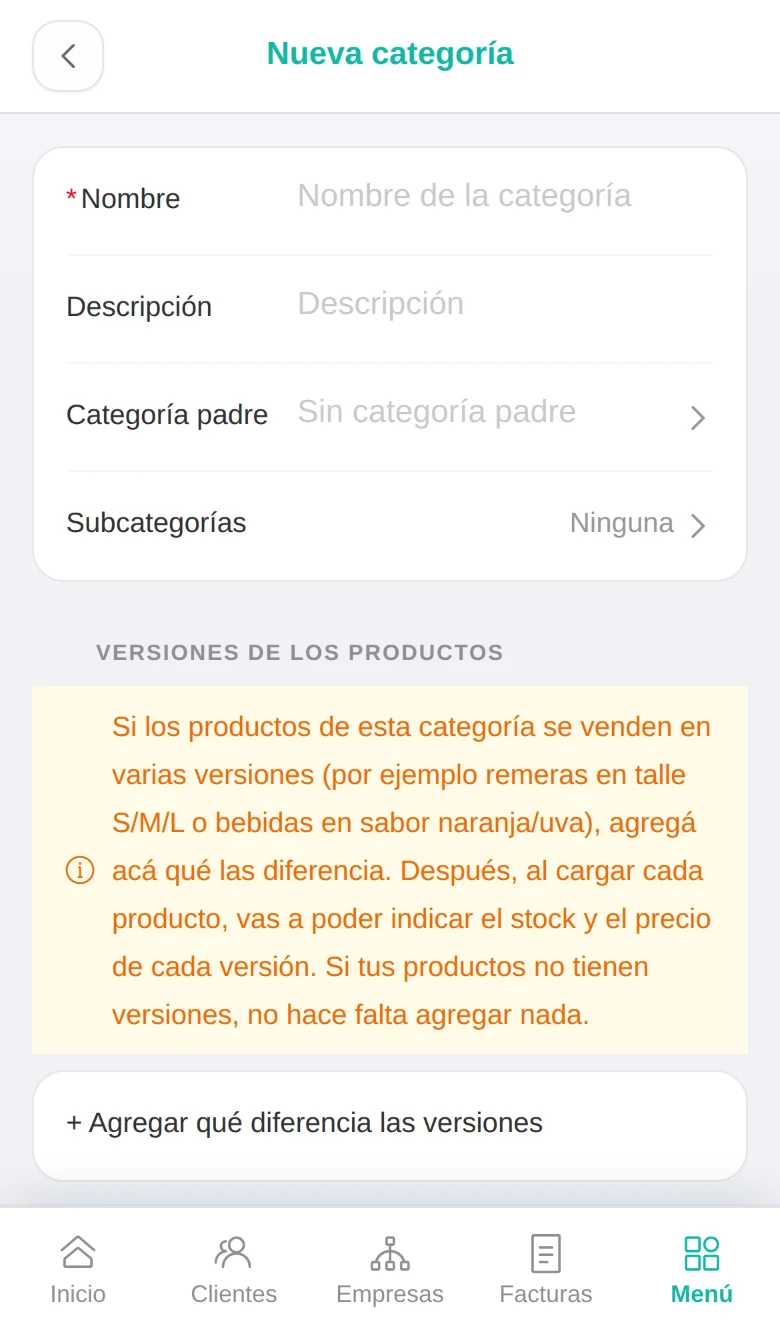 Alta de categoría