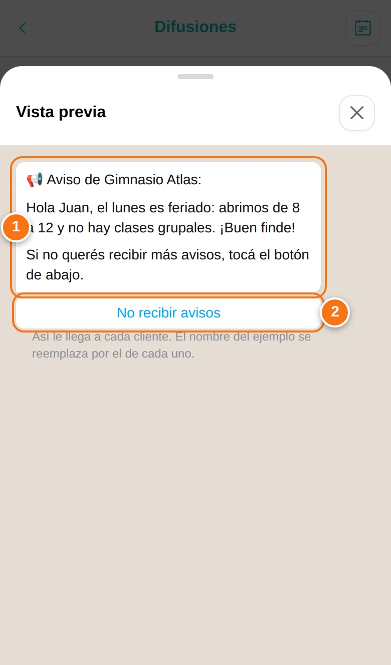 Vista previa del aviso por WhatsApp