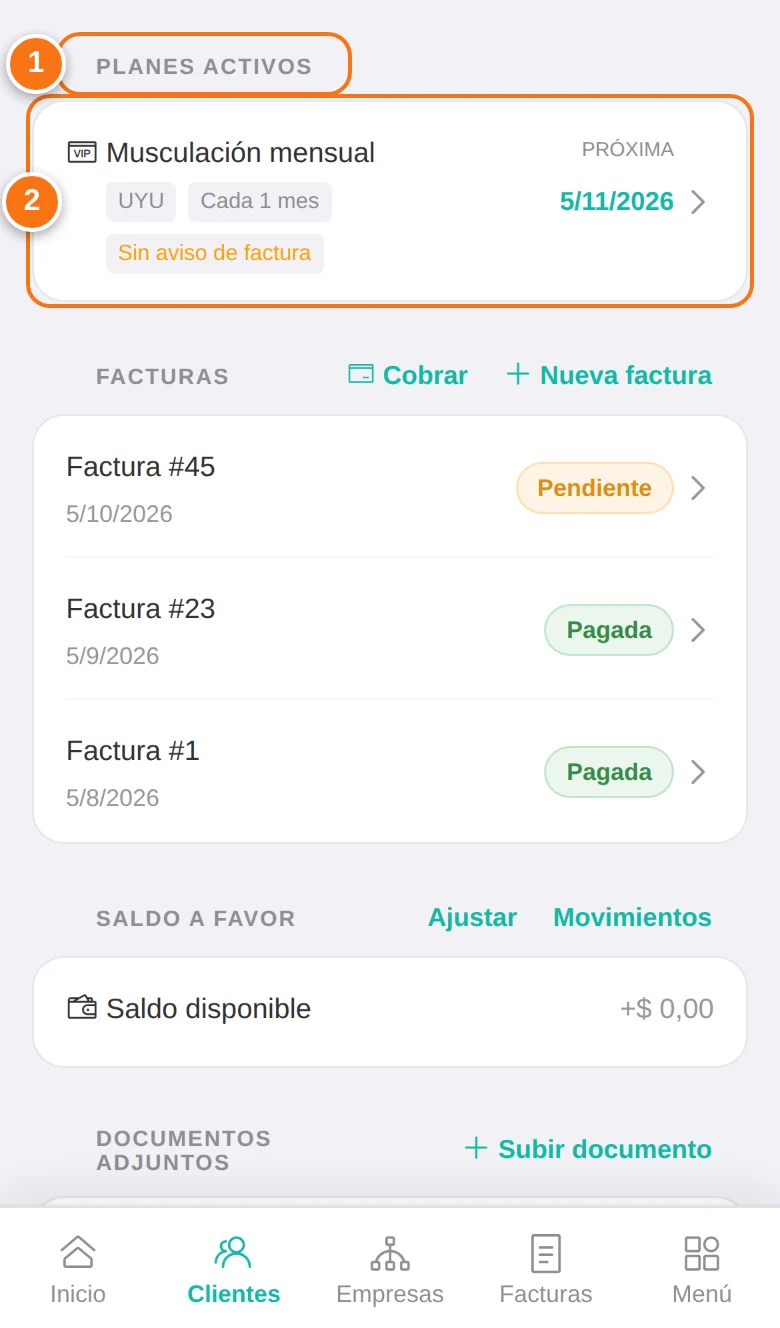 Planes del cliente en su ficha