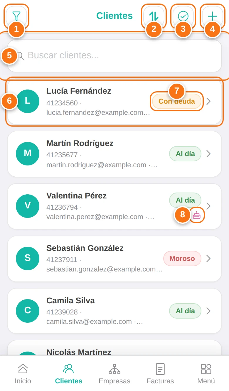 Lista de clientes
