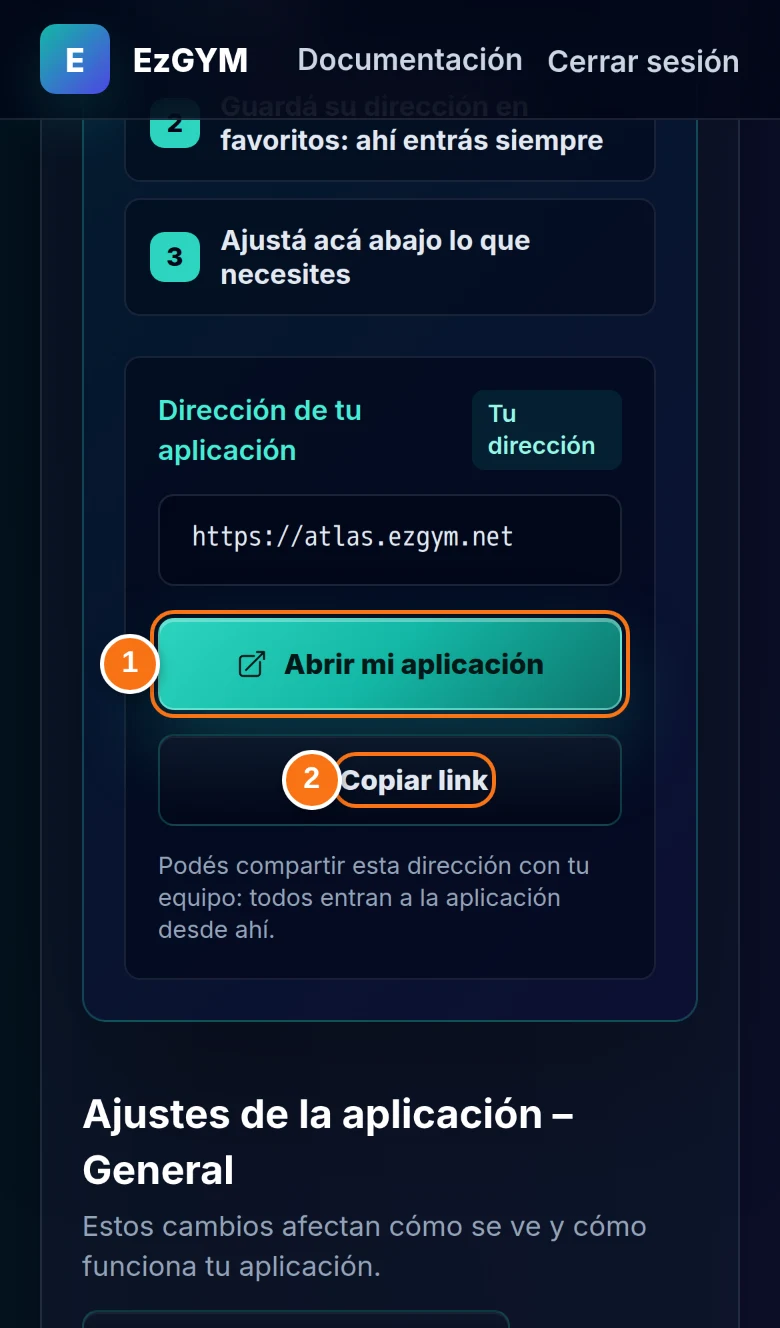 Dirección de tu aplicación