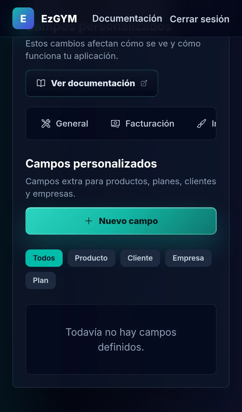 Pestaña Campos personalizados de la configuración