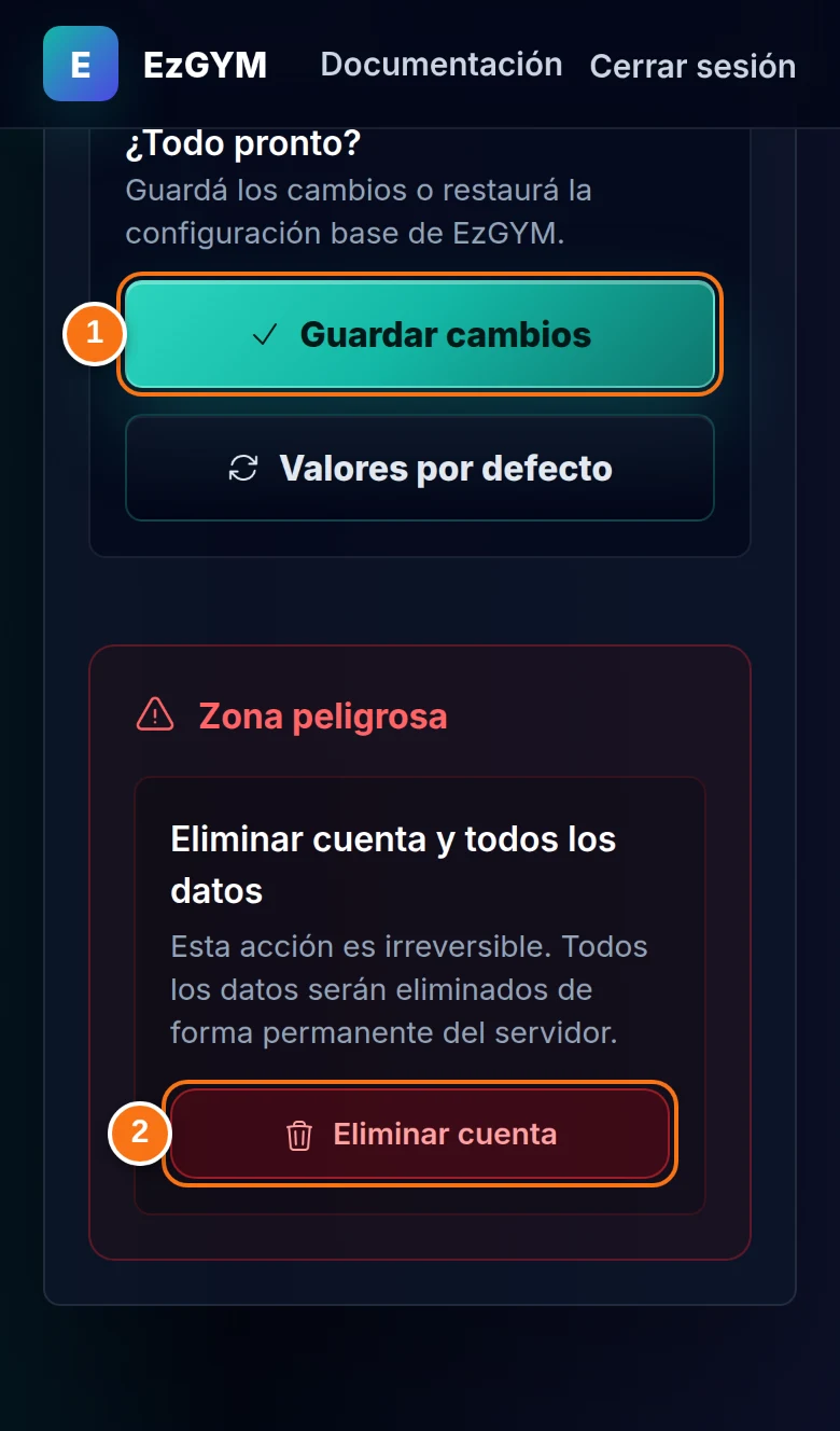 Guardar o eliminar la cuenta