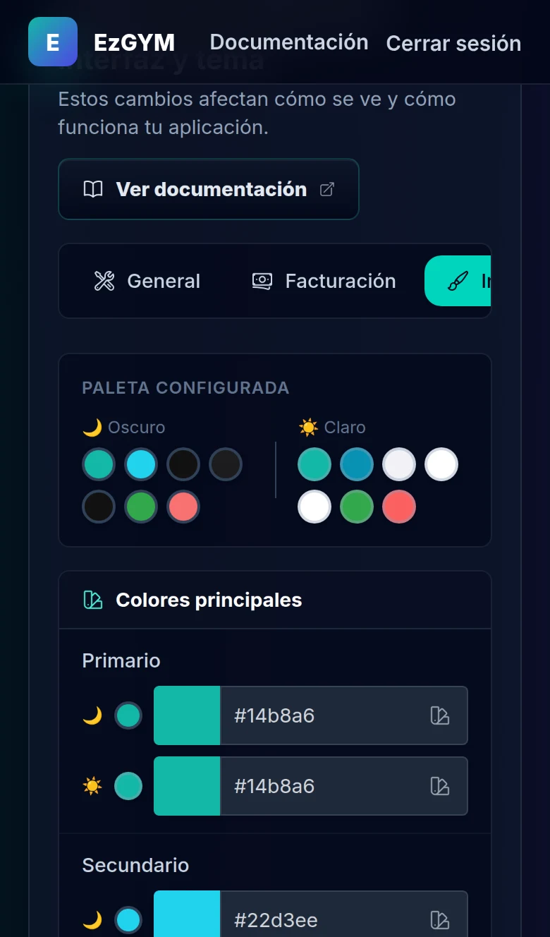 Pestaña Interfaz y tema de la configuración