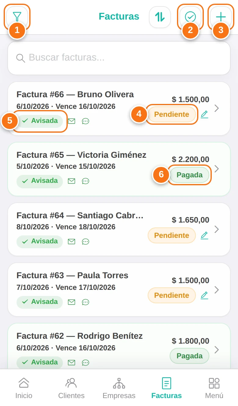 Lista de facturas