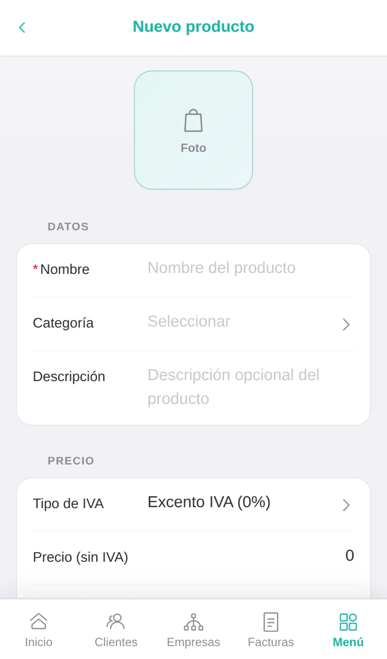 Alta de producto