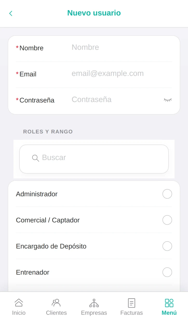 Alta de usuario con roles
