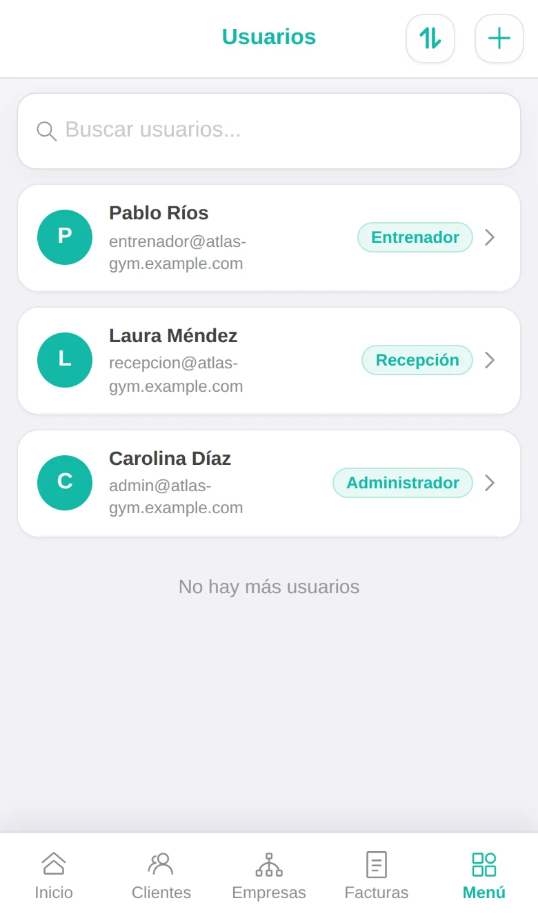 Lista de usuarios con su rol