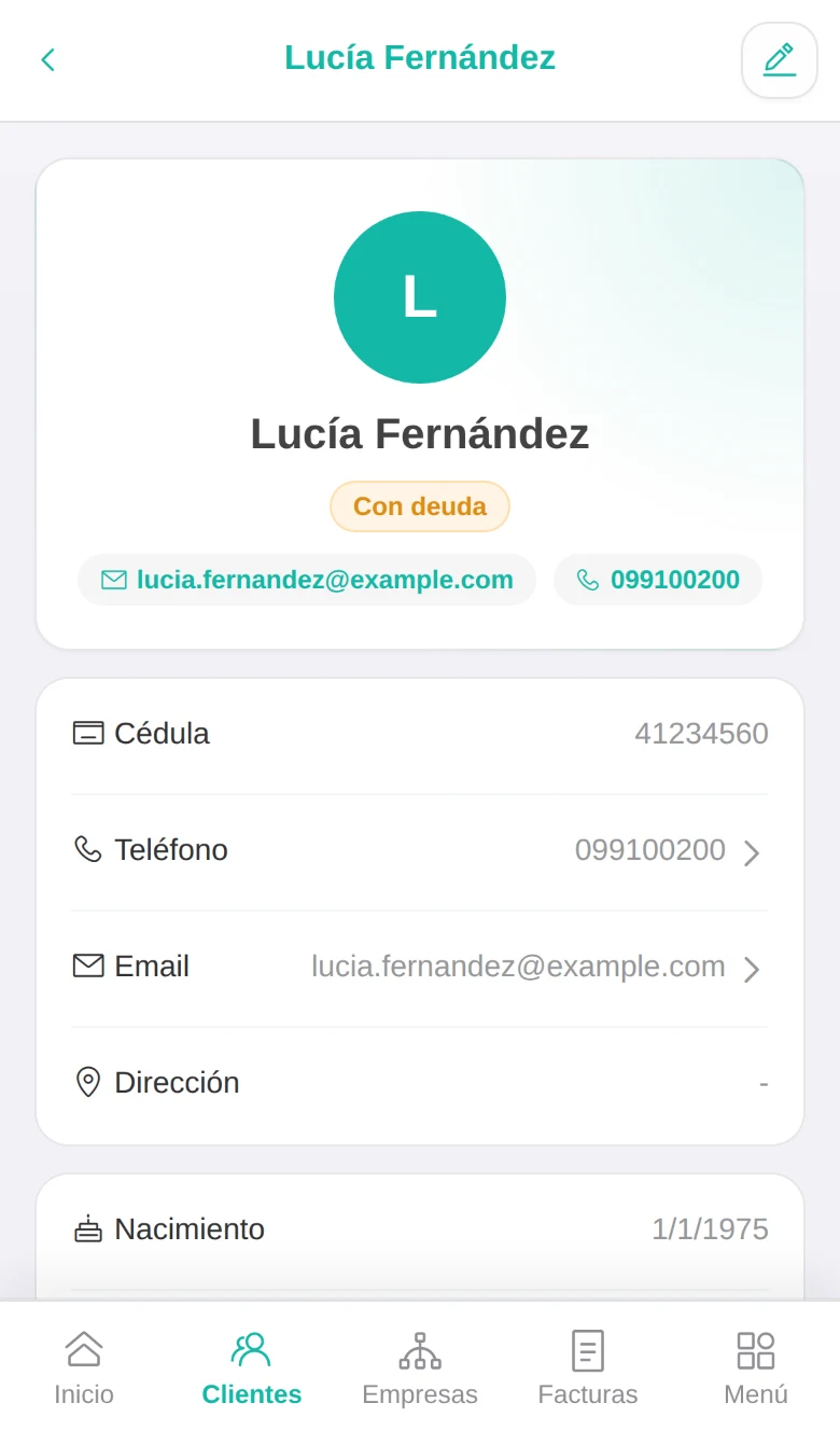 Ficha de um aluno com estado, contato e dados