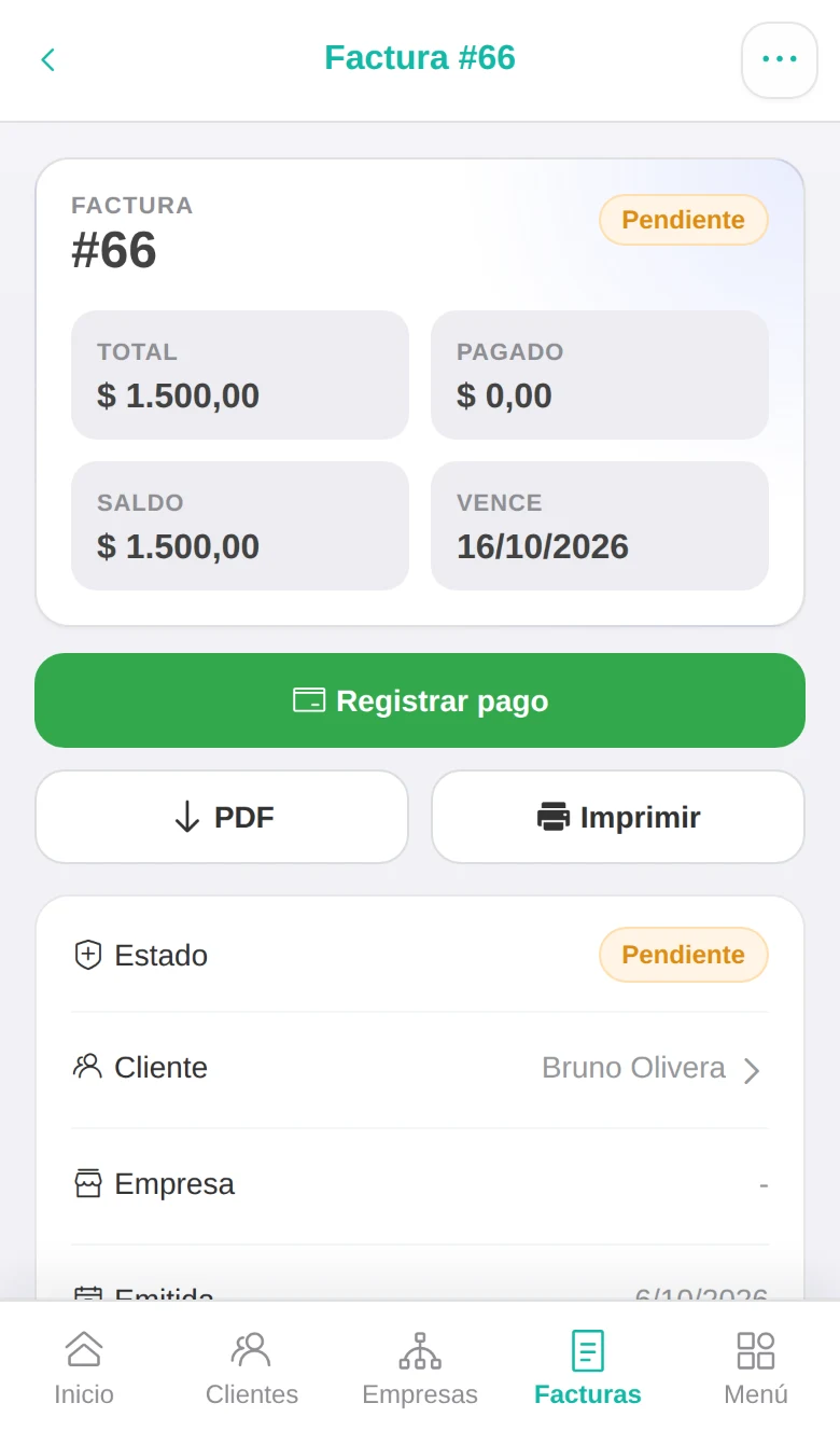 Detalhe real de nota fiscal pendente no EzGYM