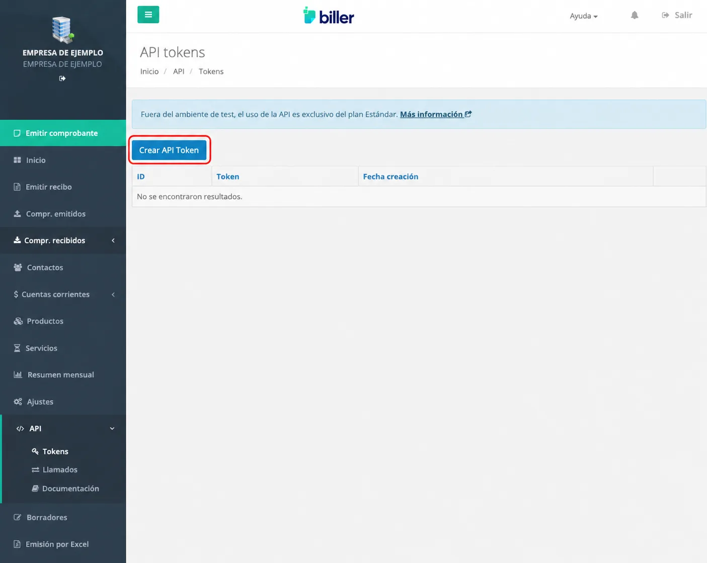 Abrir Tokens y crear un token API
