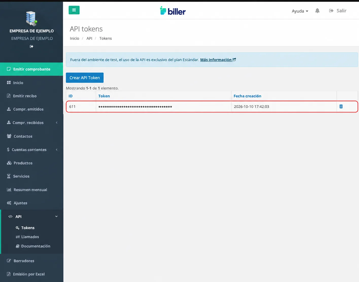 Token API generado