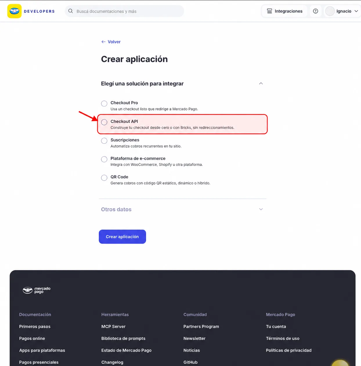 Seleccionar Checkout API