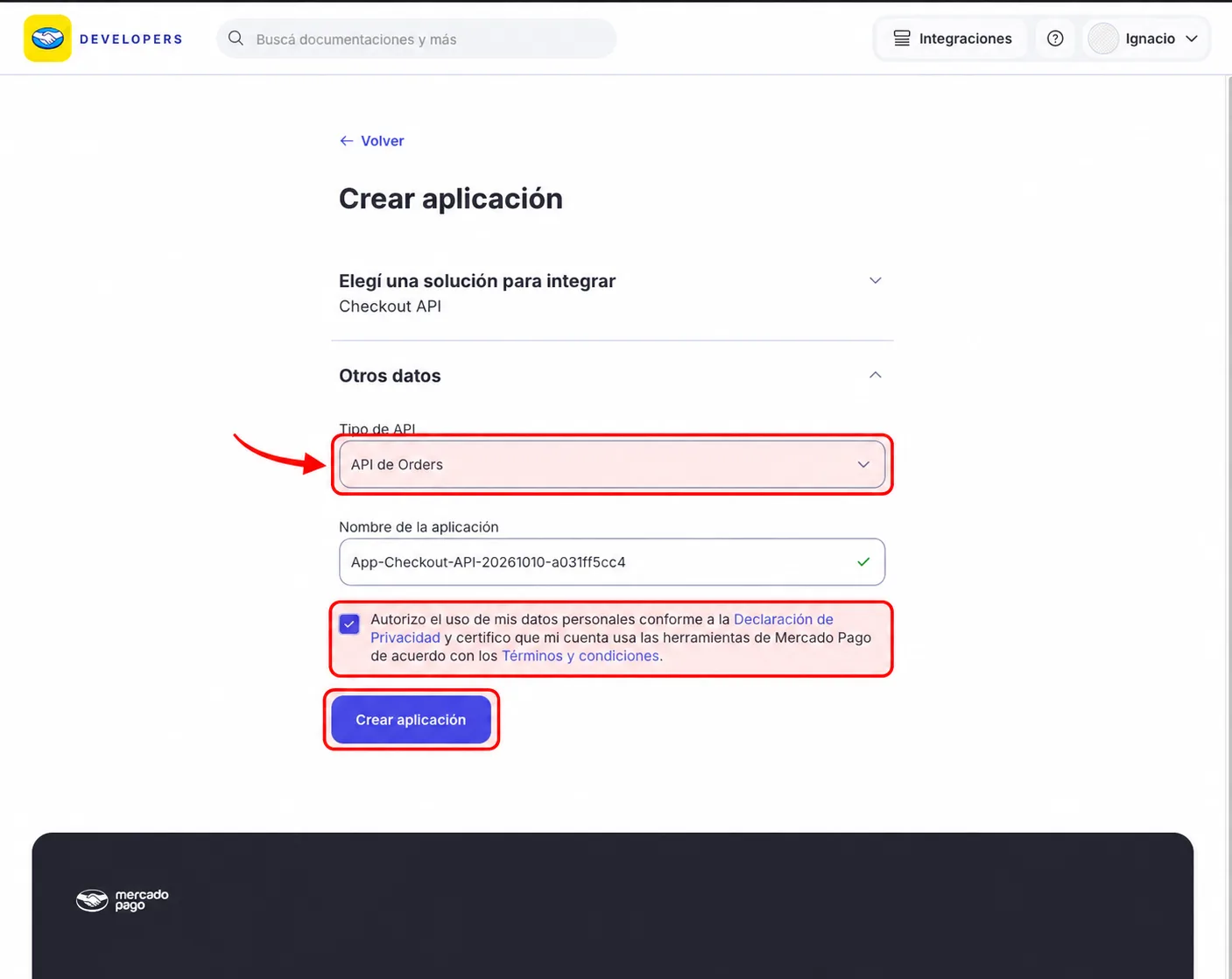 Configurar API de Orders y crear